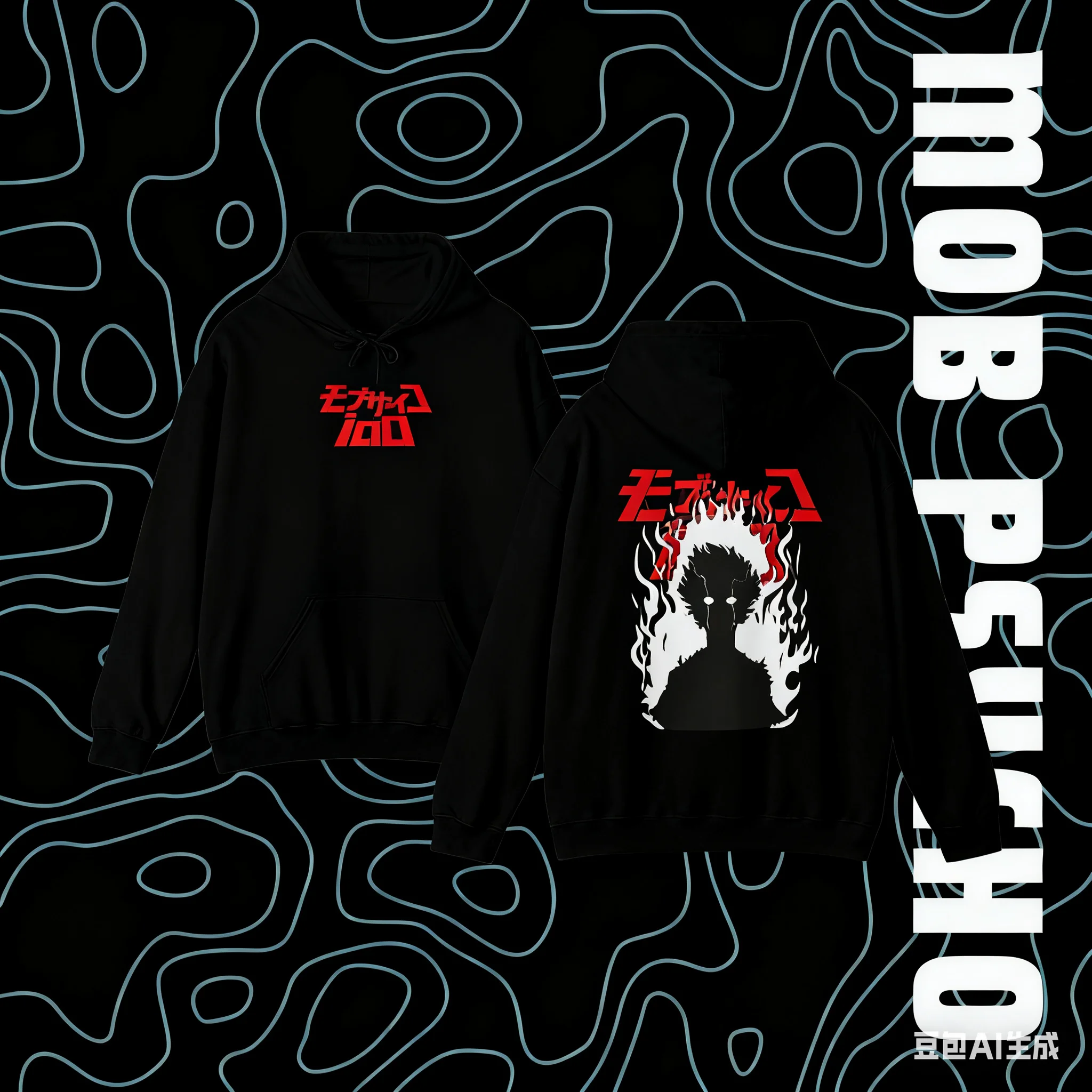 أنيما موب النفسي 100 هوديي أنيمي شخصية مزيج البلوز المتضخم الجرافيك طباعة هوديي الموضة العصرية للجنسين تي شيرت