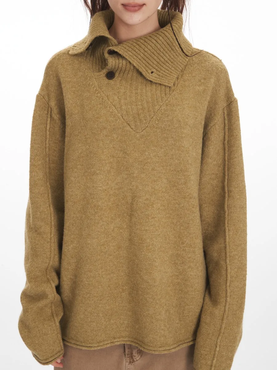 비대칭 칼라 니트 디자이너 겨울 의류 여성용 우아한 여성 스웨터 긴 소매 탑 오피스 레이디 트렌드