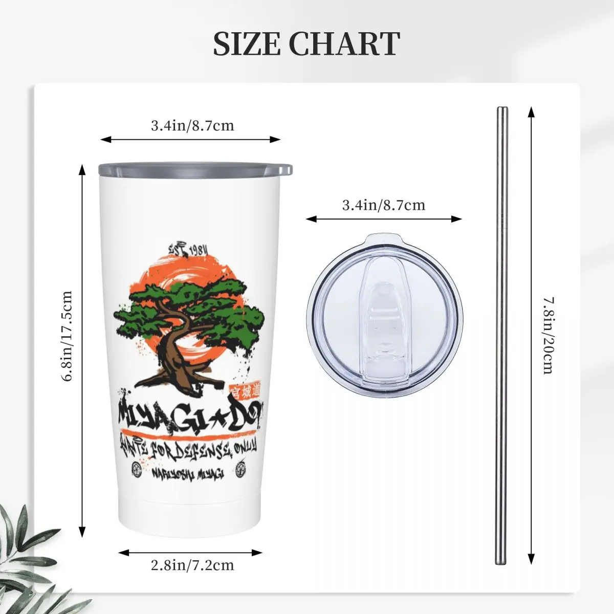 Miyagi Do Karate Stainless Steel Tumbler Vacuum Insulated Mugs Thermal Cold Cups Straws With Lid 20oz