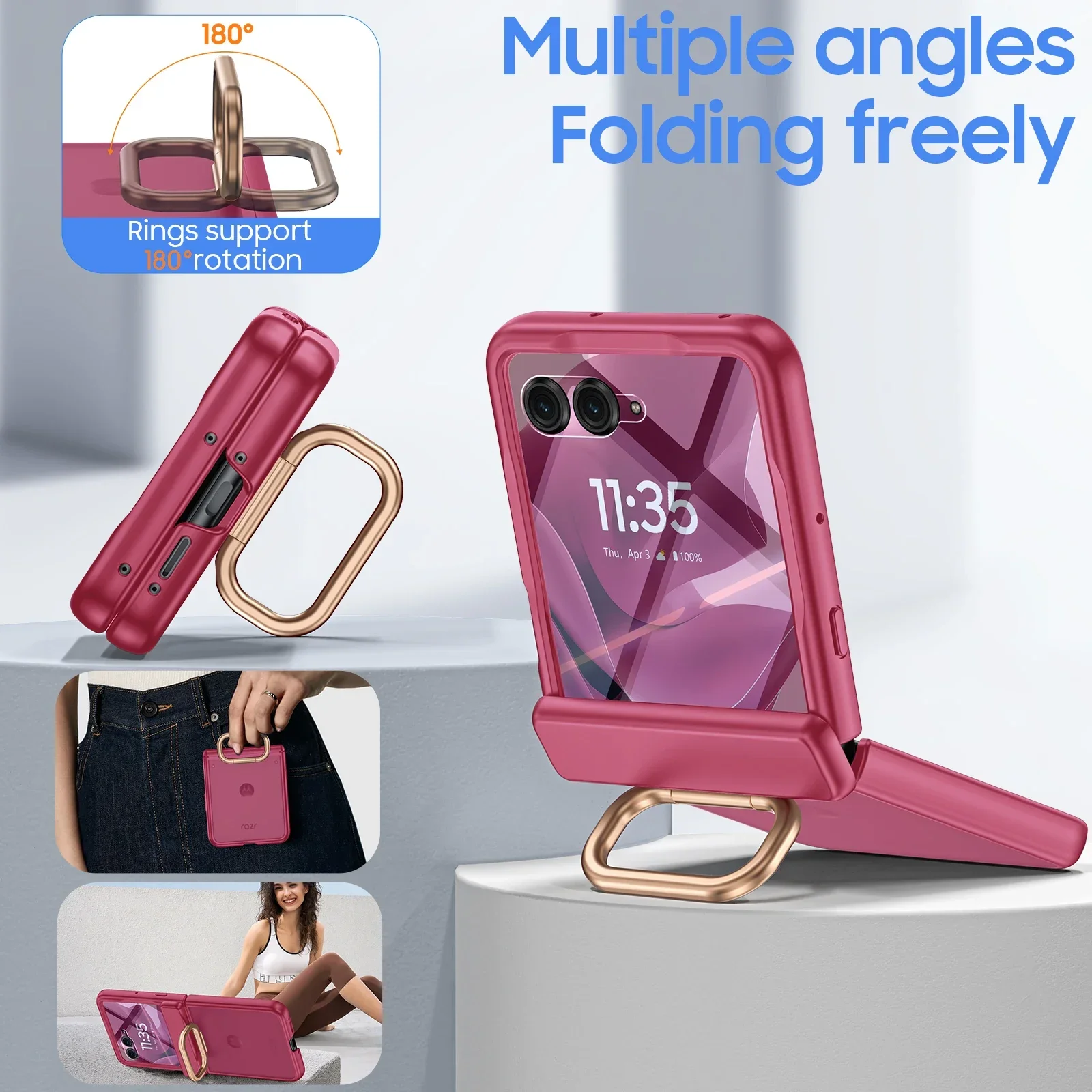 هدايا الهالوين، مع حامل حلقي، واقي شاشة، حماية المفصلات، مقاوم للصدمات لهاتف Motorola Razr Ultra 2025 - أحمر وردي