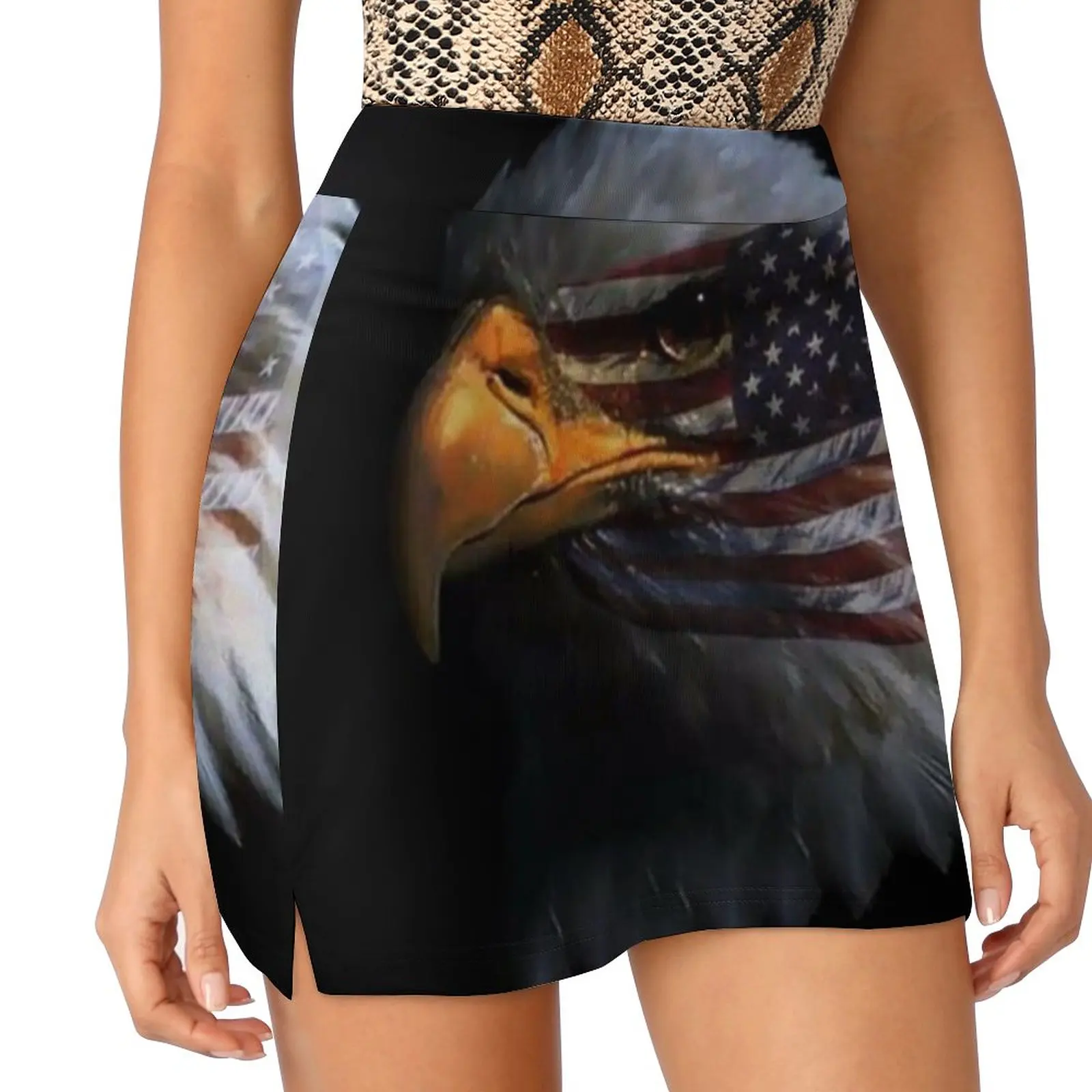 Bald Eagle head with a American flag on his face Light proof trouser skirt Clothing Woman short skirt night club outfits