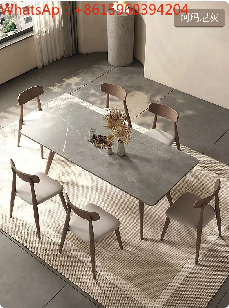 Grey solid wood slate dining table Modern simple ash rectangular Italian small household Nordic style dining table