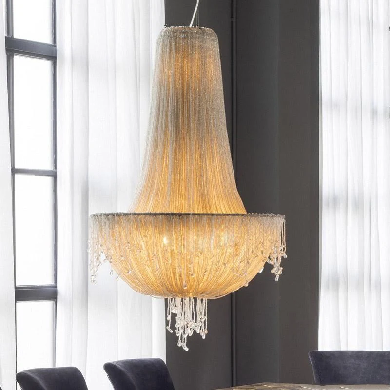 

Retro Luxury Creative Tassel Design Clear Crystal Pendant Light Hanging Lamp Chandelier For Villa Restaurant Living Room Bedroom