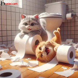 Huacan New Arrivals Diamond Painting Animal Cat DIY Diamond Mosaic Cartoon Rhinestone Pictures Bathroom Decor Handmade Hobby