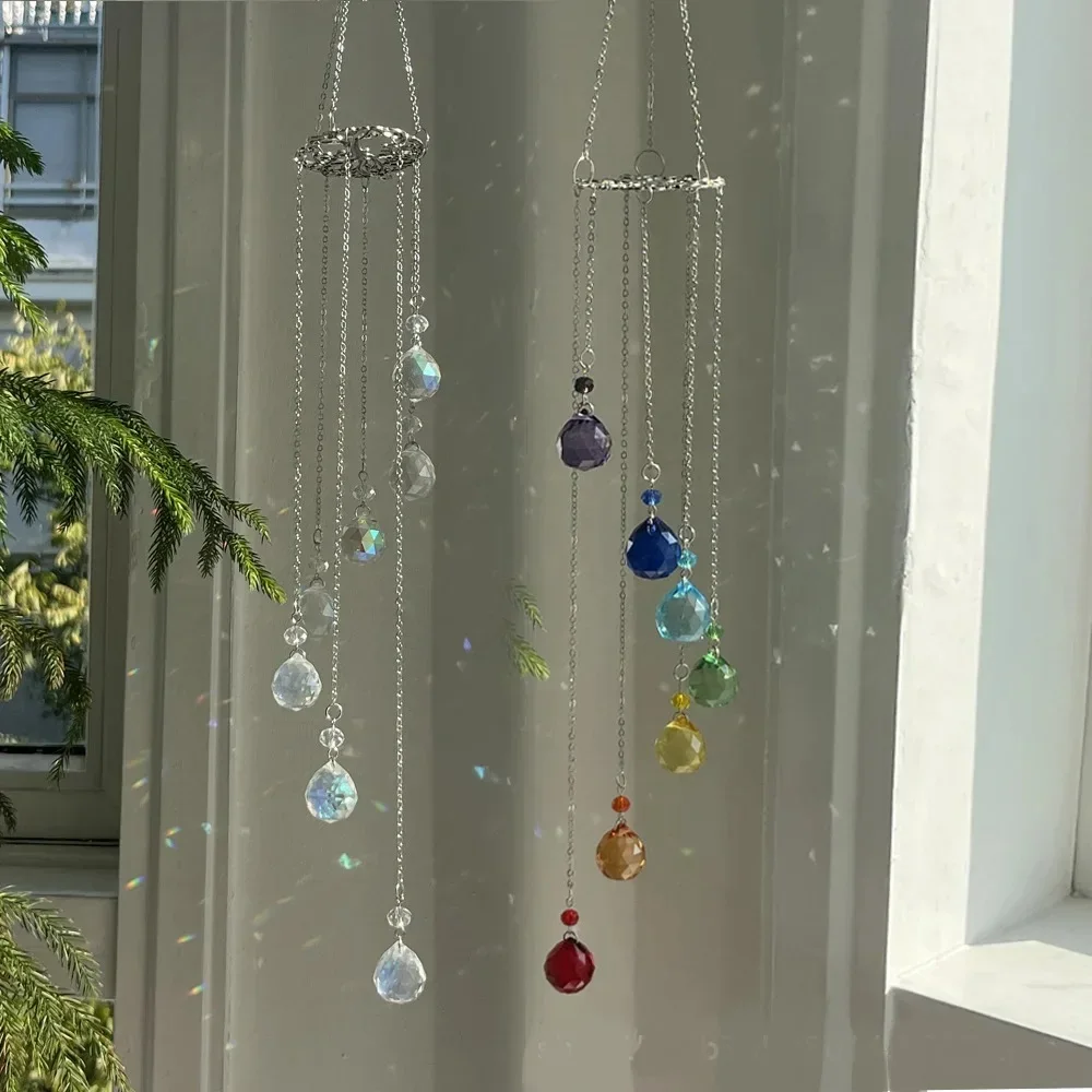 New Garden Decoration Pendant Tree Of Life Seven Colors AB Crystal Wind Chimes Sun Catcher Water Sculpture Decorative Lighting