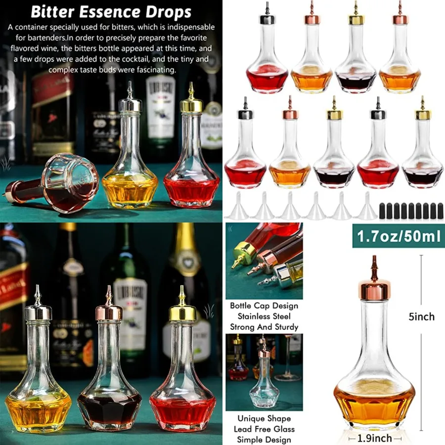 

Bitter Bottle and Mixing glass Glass Bitter Bottle with Dash Top, 1.7oz/50ml, Great for Bartender, Home Bar