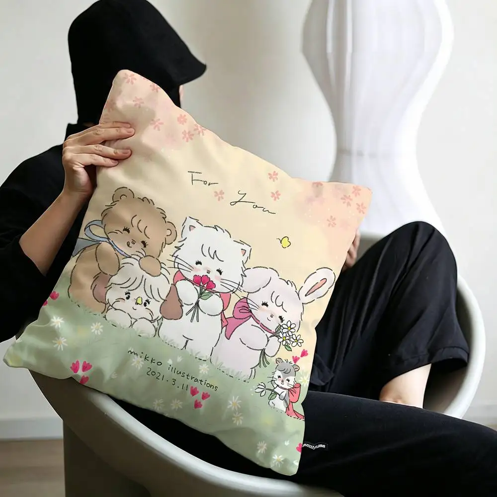 Cute M-Mikko I-Illustrations Pillow Cushion Cover Pillowcase Living Room Sofa Home Decor Customized