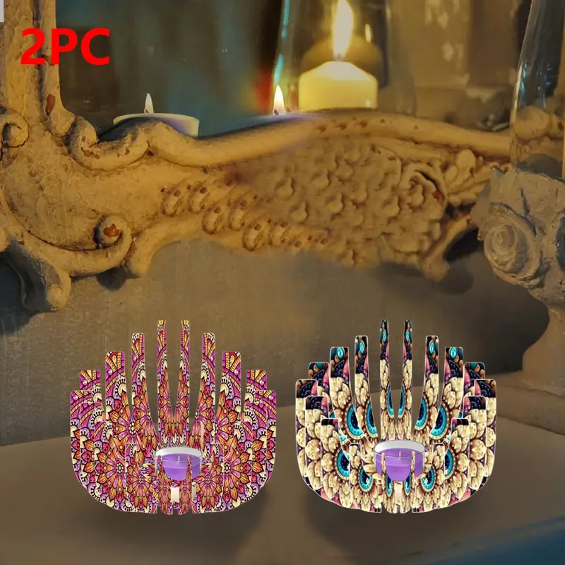 

2 набора алмазной живописи «сделай сам», алмазная живопись из ПЭТ-материала, цветочный узор мандала, подсвечники, украшения