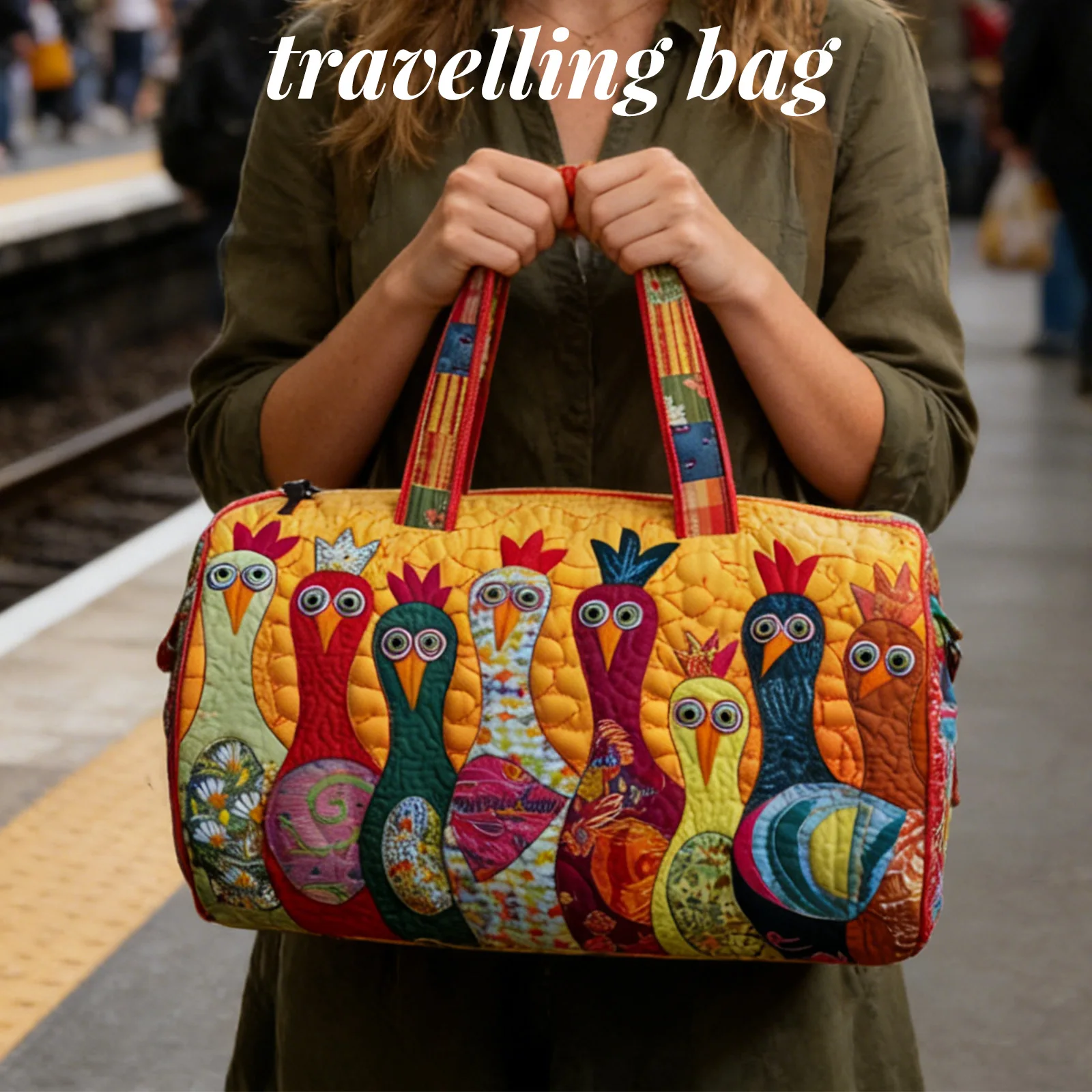 

Сумка-тоут из стеганого хлопка с 3D-принтом в виде цыплят - многофункциональная плиссированная сумка для йоги и спортзала для женщин, водонепроницаемая дорожная сумка с внутренним карманом