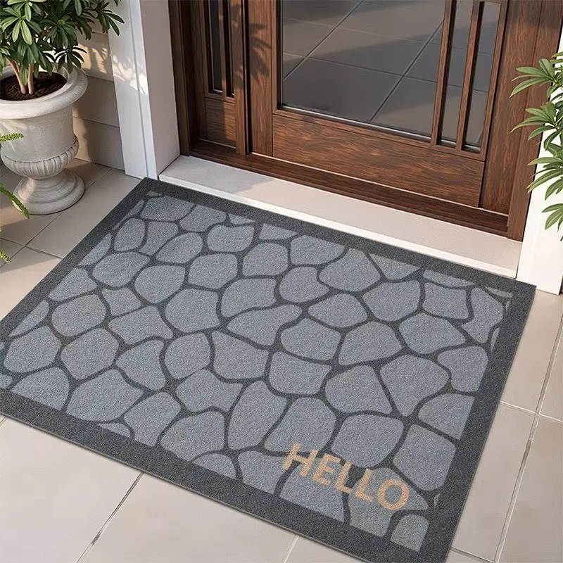 VIKAMA Simple Hello Geometric Doormat for Patio Front Door Hallway, Stain Resistant & Machine Washable, Home Entrance Rug