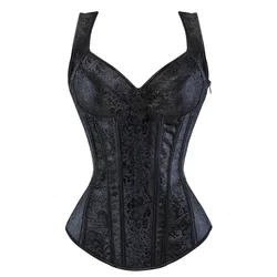 Gothic Bustiers Corset Sexy Women Jacquard Brocade Corselet With Side Zipper Vest Straps Overbust Corsets Top Vintage Medieval