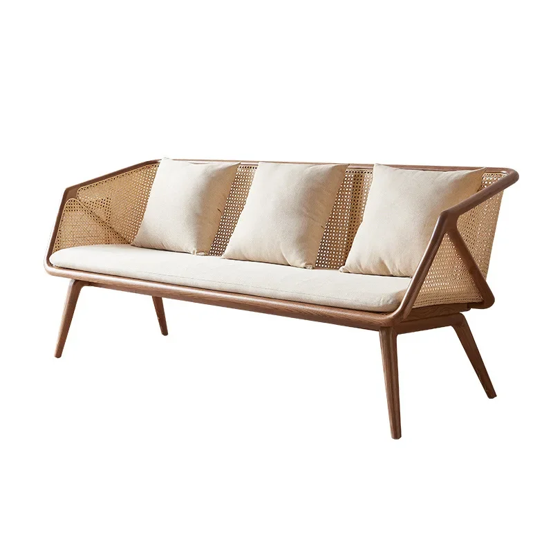 거실용 애쉬 우드 레저 라탄 의자 3인용 소형 아파트 홈스테이