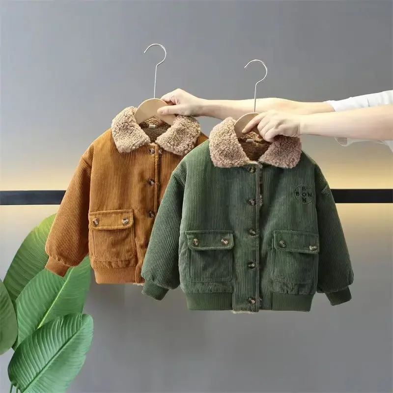 

Children's fleece coat Boy's warm jacket baby autumn winter thickened top corduroy clothes for boys and girls 90-150cm