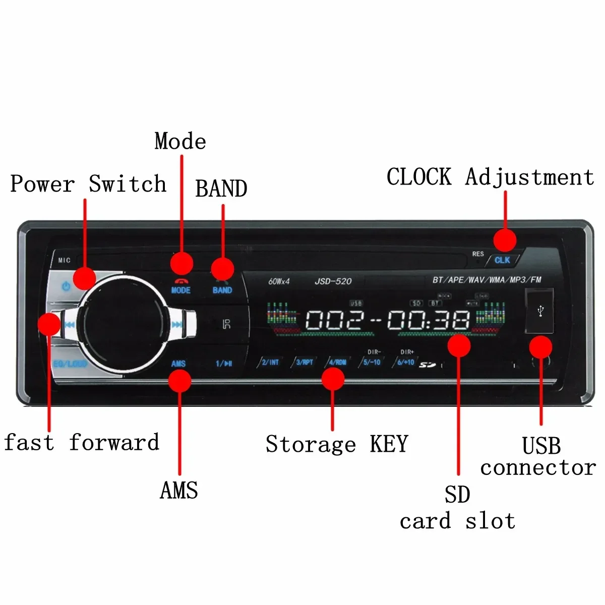 24V Car Stereo Audio bluetooth 1 din Car MP3 Multimedia Player USB MP3 FM Radio Player JSD-520 with Remote Control