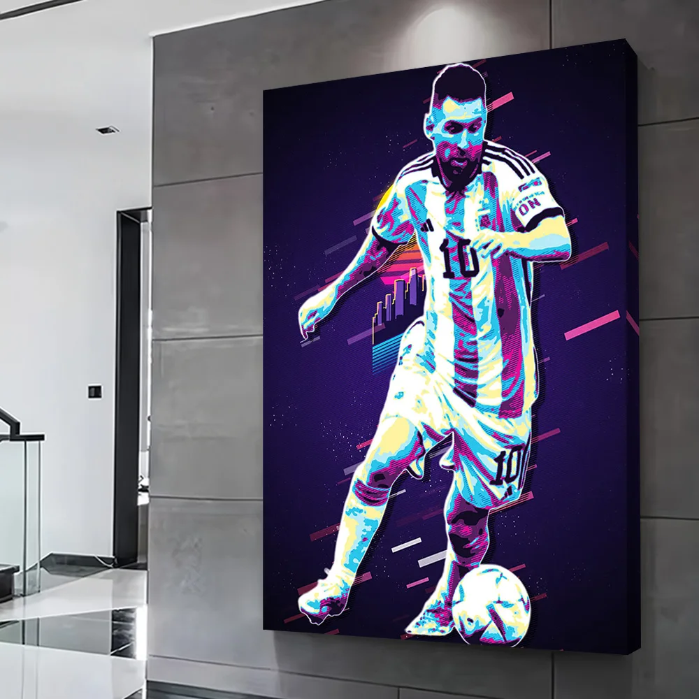 Messi Retro Soccer Art Printing Poster Custom Pictures Wall Art Canvas Painting Gift for Aesthetic Decoration Wand Deko Room