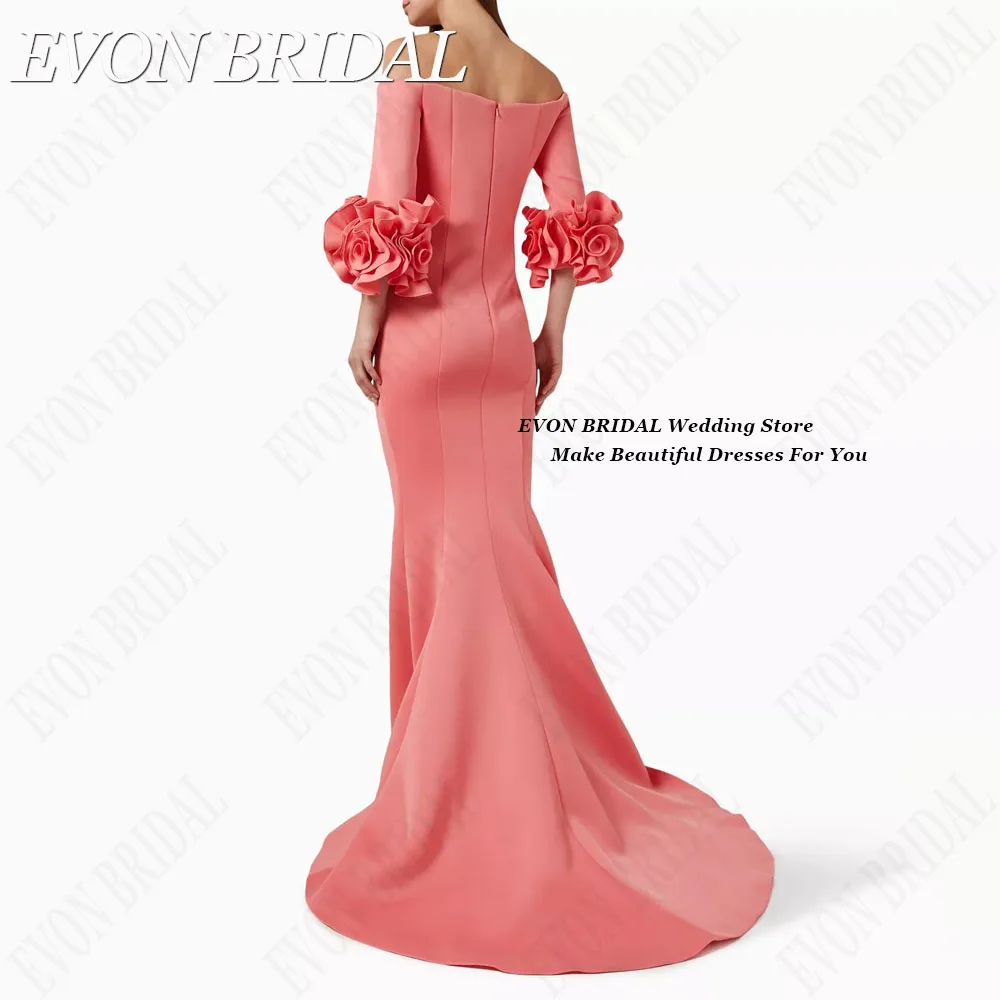 EVON BRIDAL Vestidos De Noite De Luxo Para As Mulheres Sereia Cetim Vestidos Ocasião Formal Trem Varredura Vestidos De Ocasião Meia MangasEVON BRIDAL Vestidos de Noite de Luxo Para As Mulheres Sereia Cetim Ocasião Form