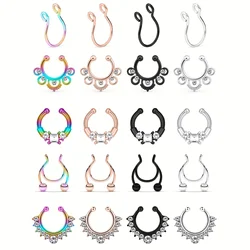 5Pcs Stainless Steel Fake Septum Rings Faux Nose Ring Hoop Faux Lip Ear No Piercing Clip Septum Nose Rings Fake Piercing Jewelry
