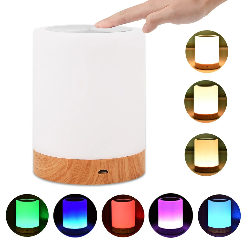 LED Night Light Touch Sensor Lamp Bedside Table Lamp for Kids Bedroom Rechargeable Dimmable Warm White Light RGB Color Changing