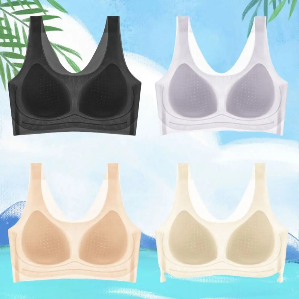 กระชับไร้สาย Deep V Bra Anti-sagging Traceless ผ้าไหมน้ําแข็งบาง Brassiere กันกระแทกปรับ Bras โยคะ