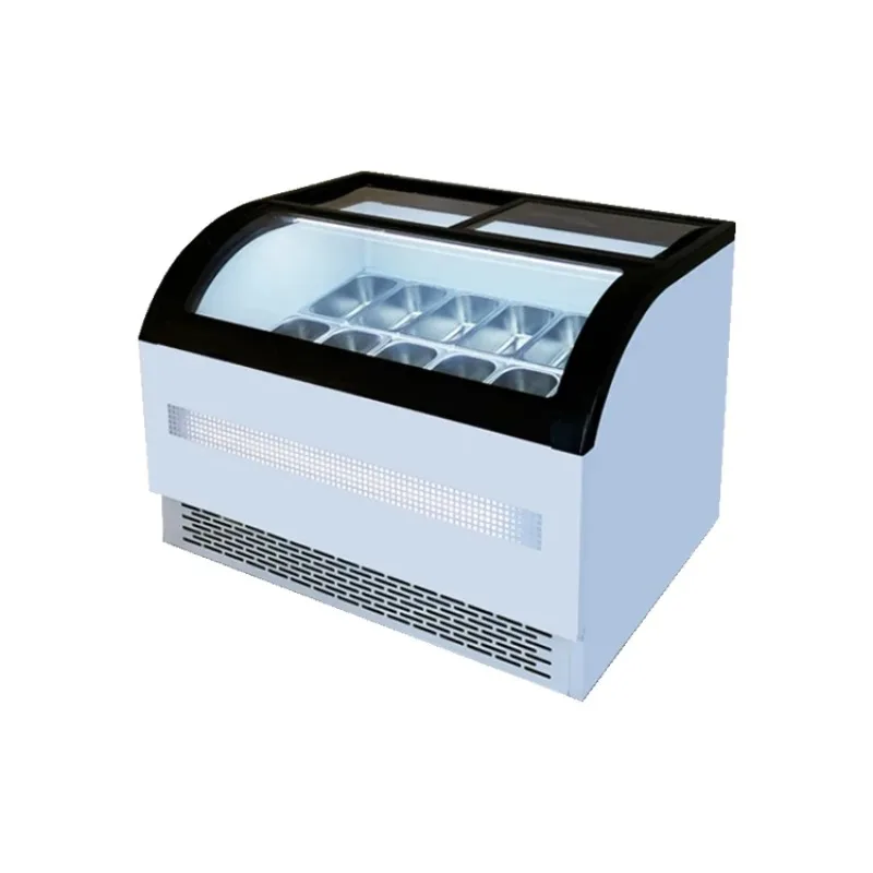 LED Light Horizontal Ice Cream Display Case With Laser Lettering Glass Open Door Refrigerator Cooler Fog Removal Function