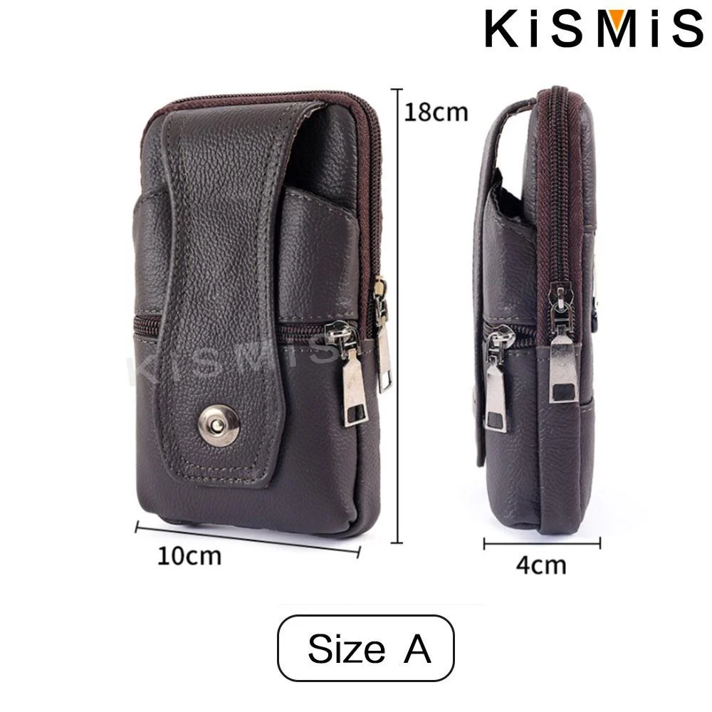 KISMIS-Bolsa de Cintura de Couro Masculina Multifuncional, Grande Capacidade, Bolsa para Cinto com Alça de Ombro, Moda