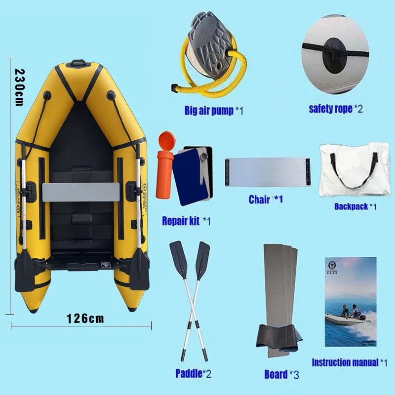 Barca d\'assalto da pesca gonfiabile in PVC, yacht per kayak con velocità di 2,3 m, canoa per gommone, barca a vela Hovercraft, pavimento per tavola