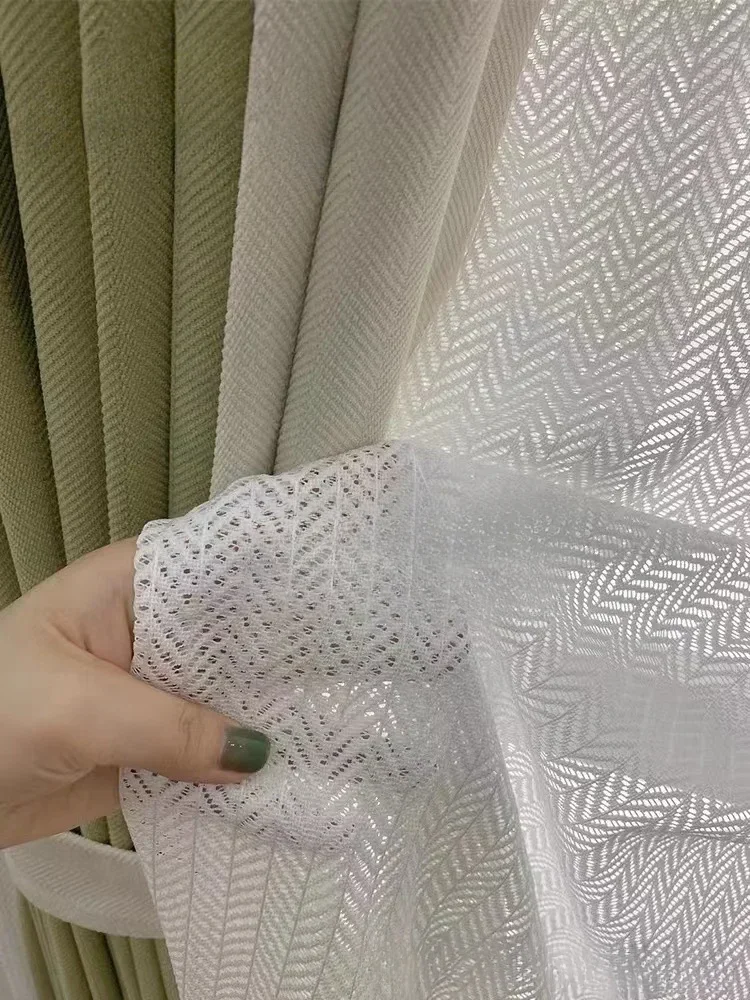 New Style New Window Gauze Living Room Balcony Bedroom Bay Window Curtains 1PC Fish Bone Gauze Herringbone Pattern