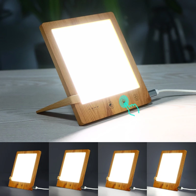 LED Light Therapy Lamp Bionic Solar Panel Light Temperature Adjust Intelligent Emotional Physiotherapy Night Light Wood Grain