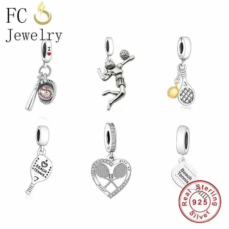 FC Jewelry Fit Original Brand Charm Bracelet 925 Sterling Silver Love Sport Beach Tennis Racket Bead For Making Berloque 2024