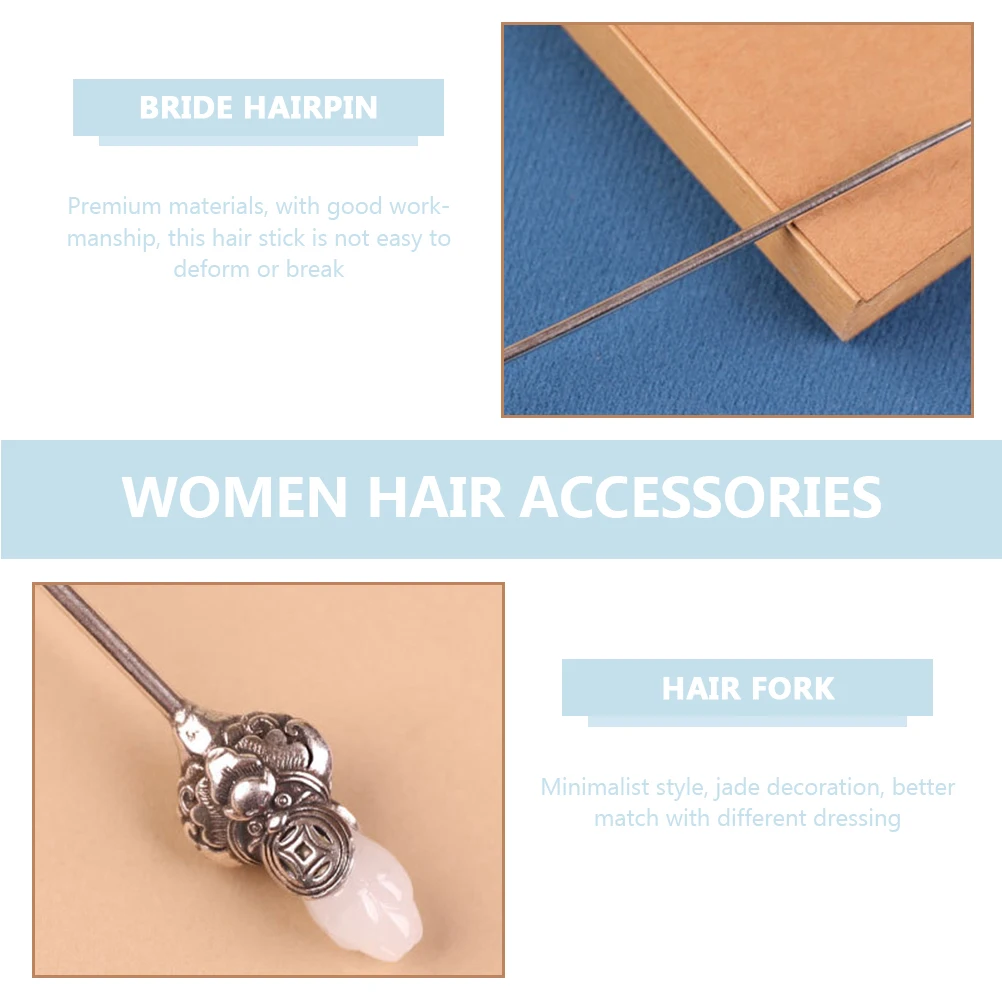 

Accessories Women Girls Formal Vintage Chopsticks Elegant Jade Decorative Metal Sticks Bun Accessory Lightweight