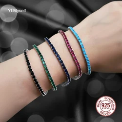 Pure Silver Of 14-21 CM Tennis Bracelet Jewelry Chain Pave 3mm Ruby/Blue/Green/Turquoise/Black CZ Eternity Real 925 Jewellery