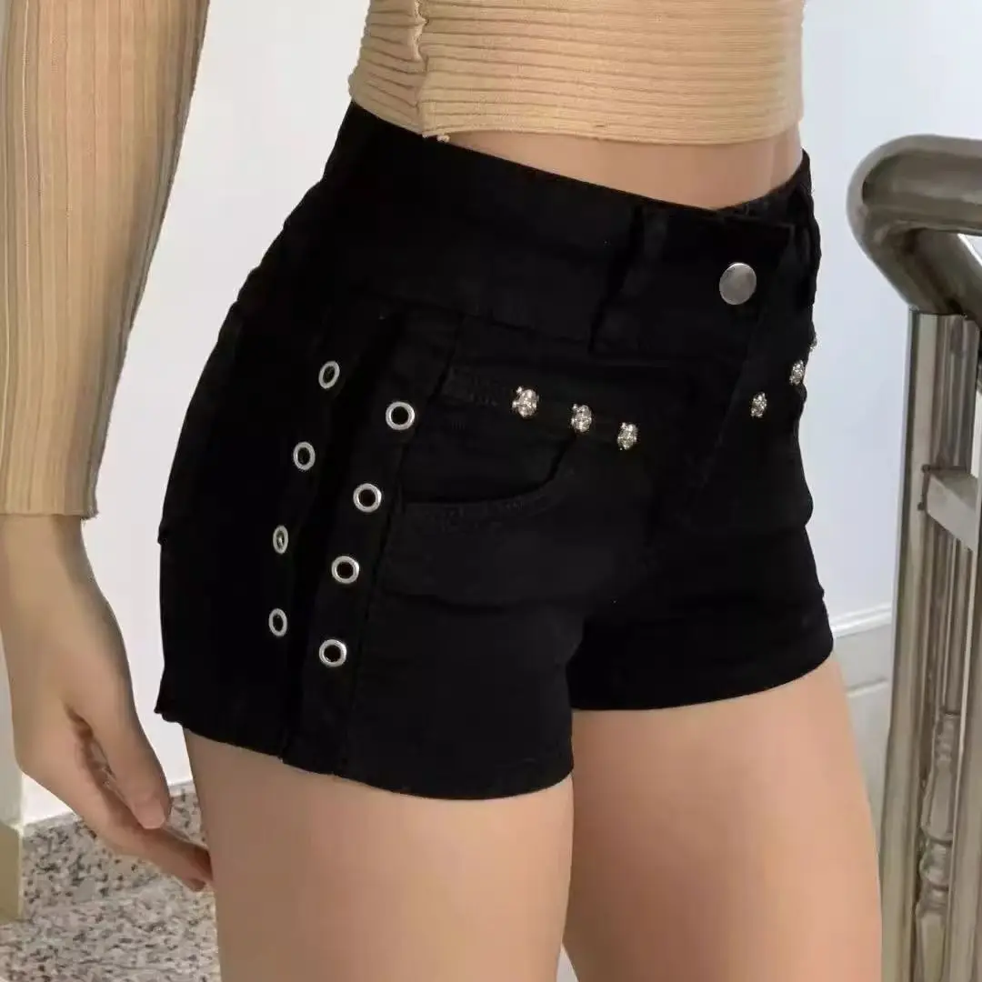 Black Streetwear Denim Shorts for Women Y2K American Sexy Low Waist Hot Girls Hip Shorts Fashion Gothic Slim Mini Jeans Shorts