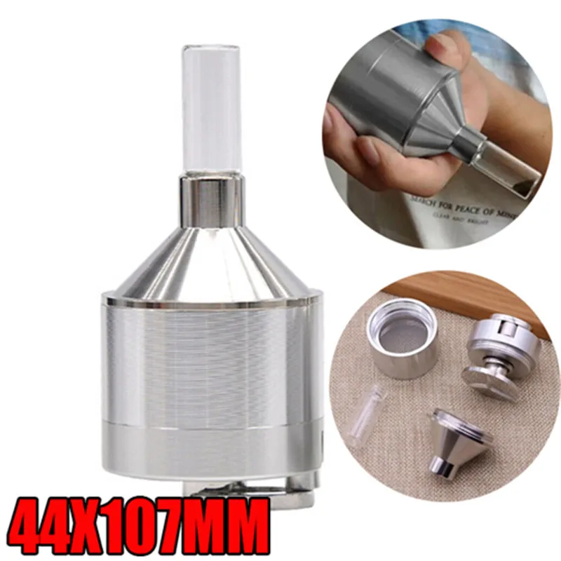 W50 Hot Sale Metal Powder Grinder Spice  Hand Mill Funnel with Snuff Glass Bottle 4.4x10.7CM