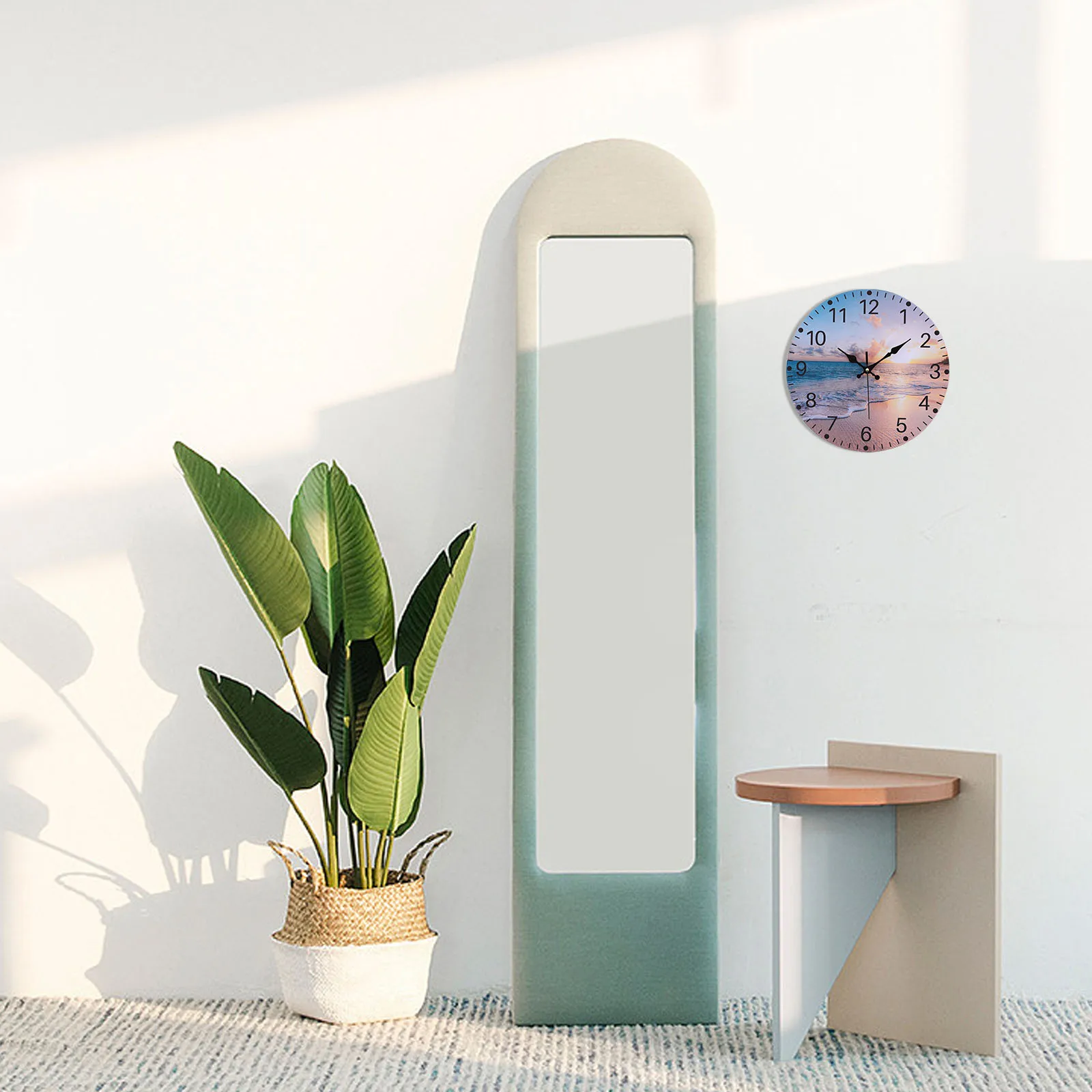 

Beach Landscape Wall Clock Decorative Mute Hanging Minimalist Non-ticking Modern