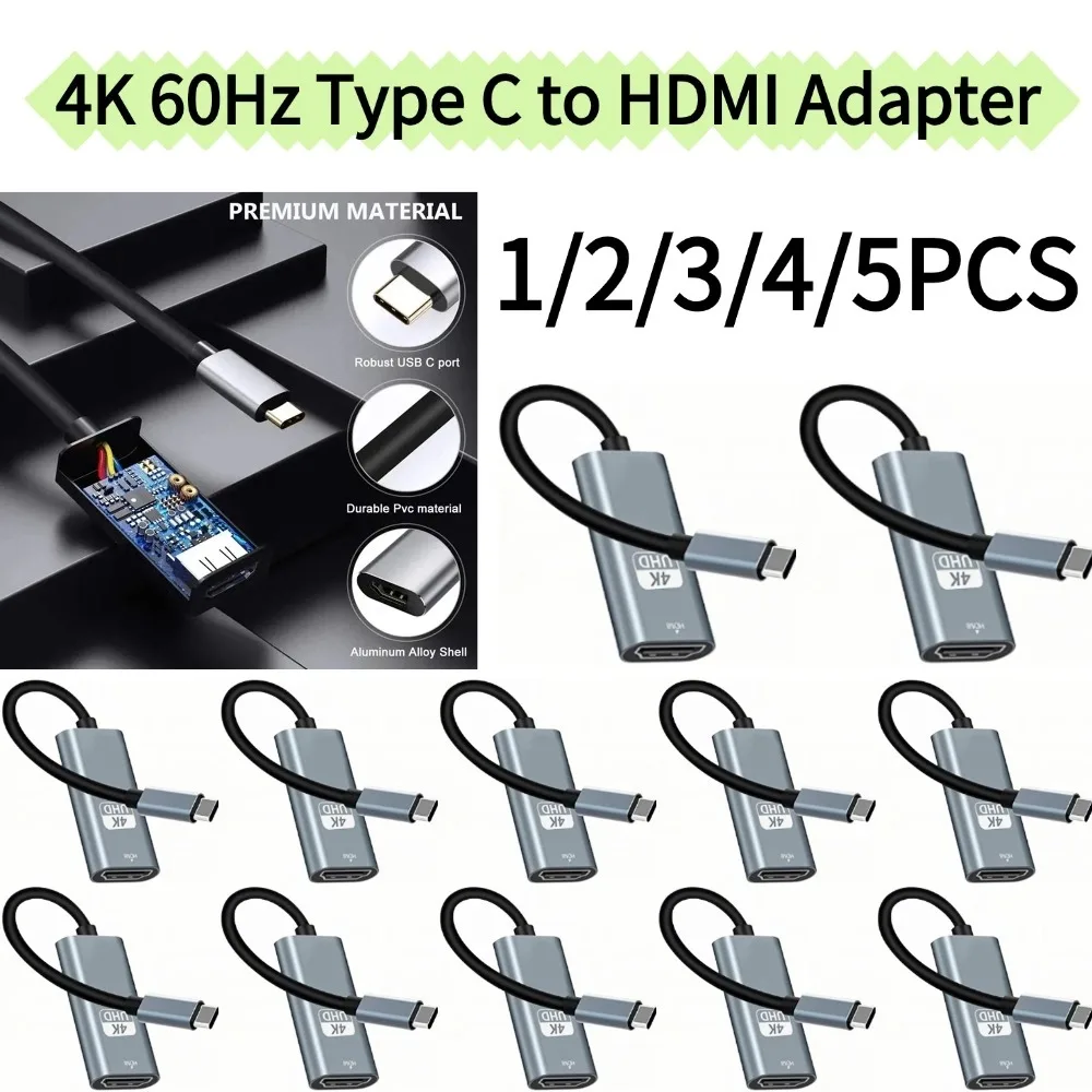1-5PCS 4K 60Hz Type C to HDMI Adapter USB 3.1 HUB HDTV Converter Cable for iPhone 15 TV Converter for PC MacBook iPad Samsung