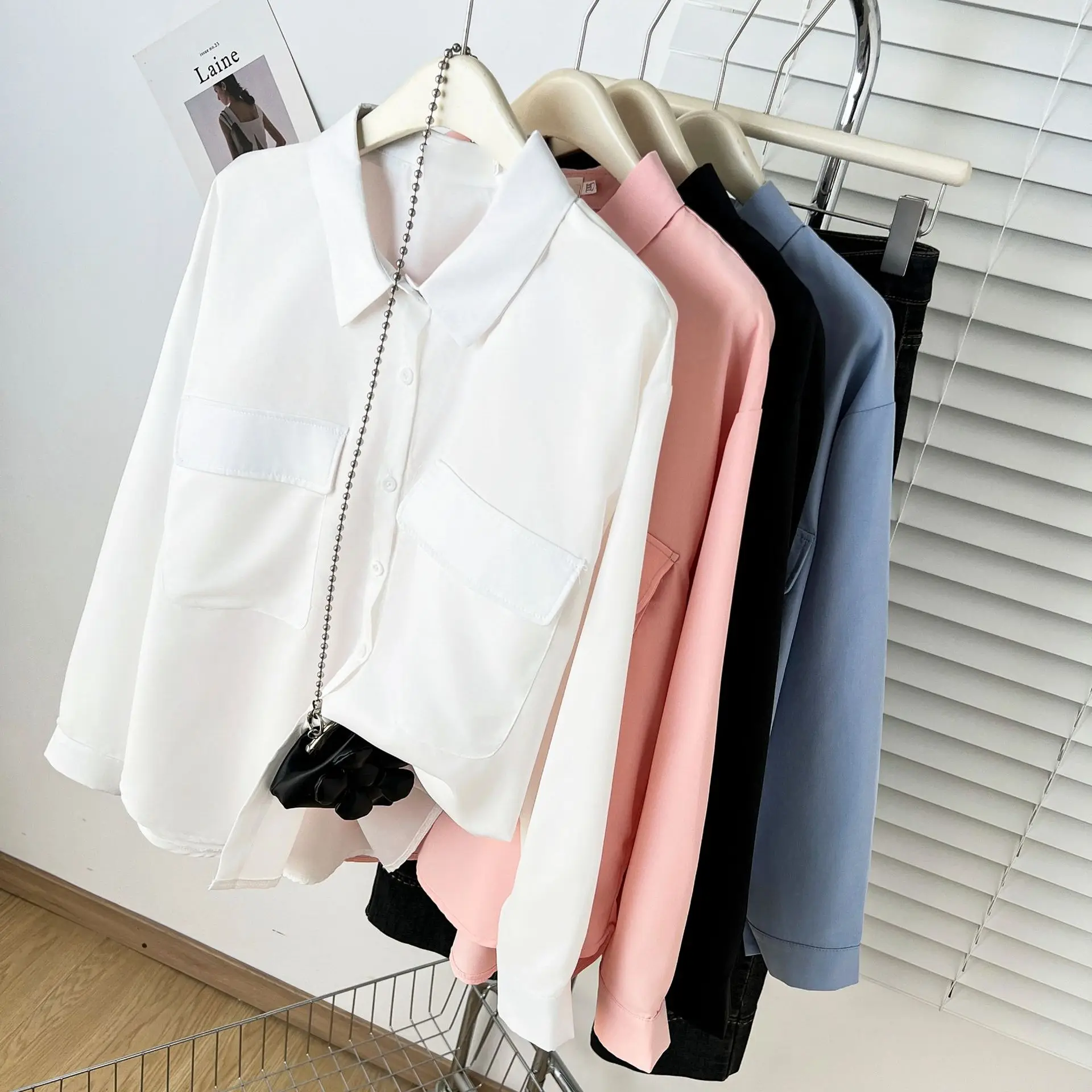 Camicette taglie forti da 100 kg primaverili Camicia dopamina con nuovo temperamento Top esterno da donna 1358