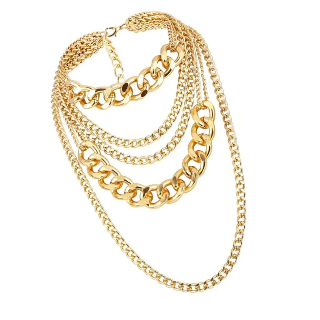 

Cuban Chain Necklace Multi Layered Gold Pendant Choker Fashion Jewelry for Women Club Evening Wear