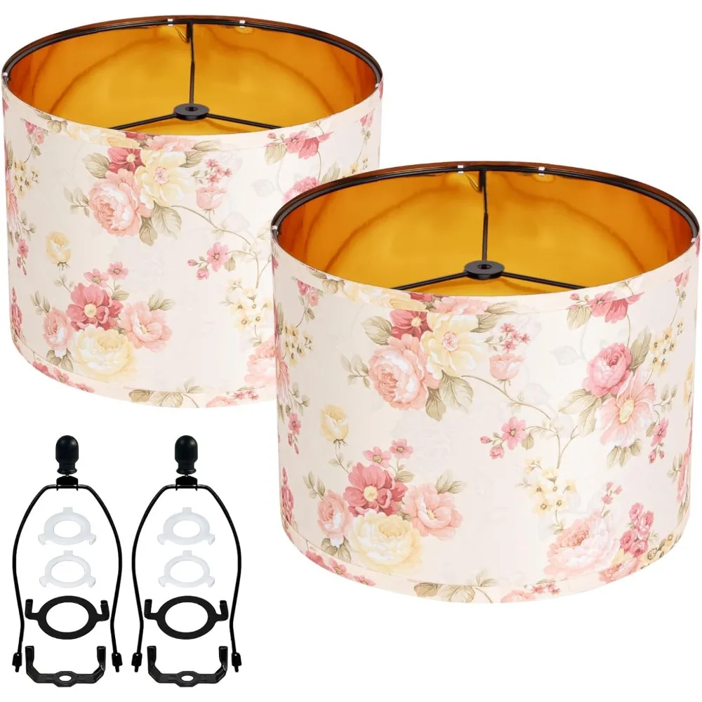 

pink weaving decorative large medium lampshades set of 2 fabric shades,drum 12 inches for table lamp, floor lamp, pendant light,