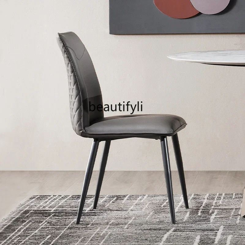 Q181  Minimalist Dining Chair Leather Non-Armrest Soft Bag Armchair Italian Light Luxury Home Chair