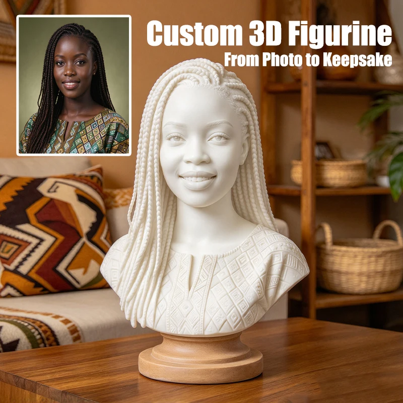 Custom 3D Printed Portrait Statue from Picture, Personalized Resin Human Bust Sculpture, Unique Memorial Keepsake Gift