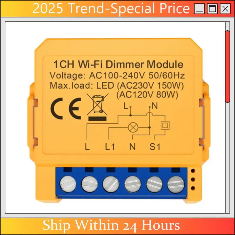 

Feb.Tuya Wifi Dimmer Switch Module Smart Home DIY Breaker Supports Control Supports Voice Control APP Control 1 Way
