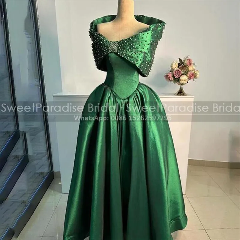 منتفخ ألف خط فساتين حفلة موسيقية مع الأكمام مطرز قبالة الكتف الأخضر طويل مخصص مساء اللباس حزب رسمي