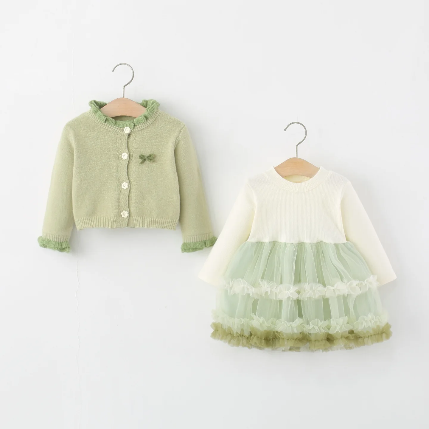 Spring fall Baby Girls' Clothes Outfits Sets ruffled edge Cardigan Coat+Tutu Dress Suit for Girls' Baby Cloth 1st Birthday Princ