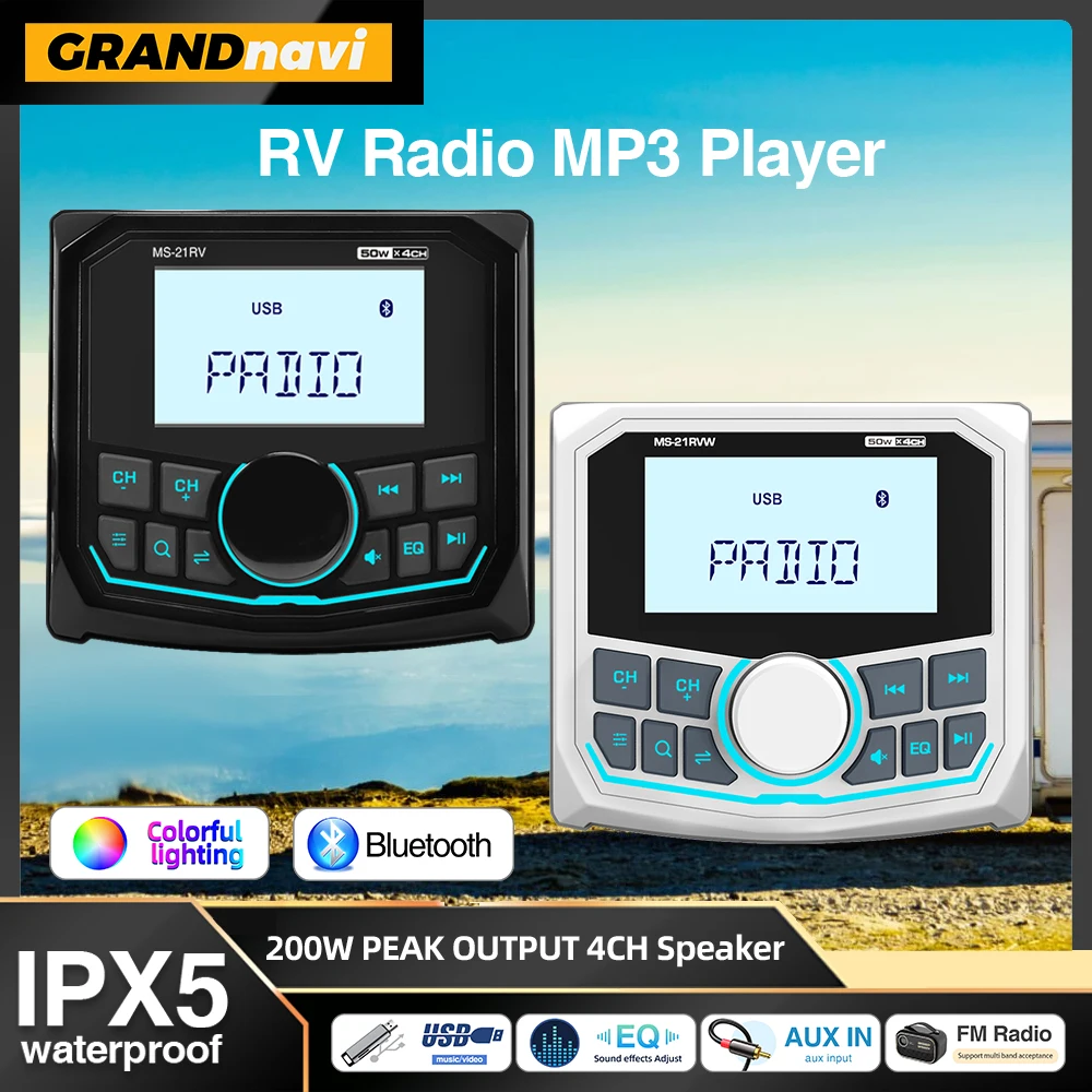 

For RV Stereo FM AM Digital Media Player Bluetooth IPX5 Waterproof For Motor Home Marine Radio Boat Yacht ATV UTV Golf Cart