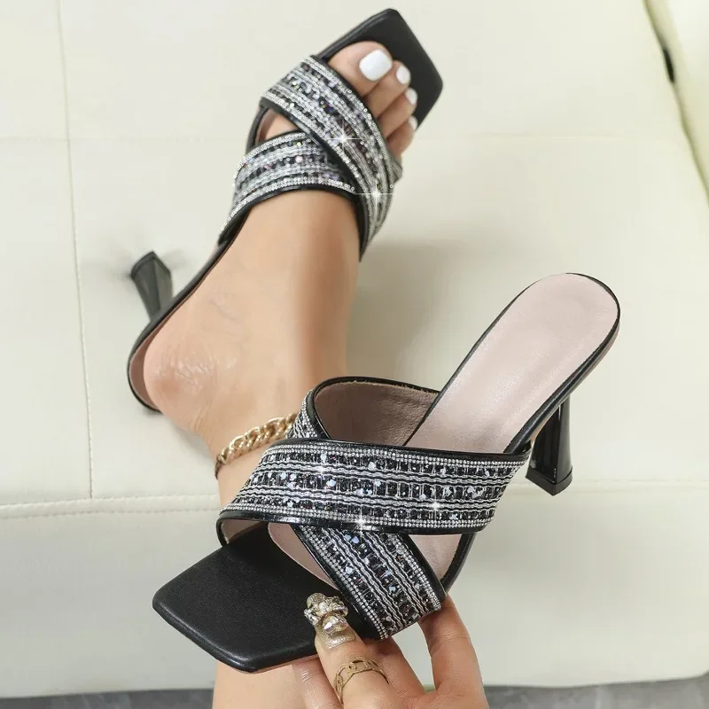 

Bilng Elegant High Heels Female Cross Belt Open Toe Concise Casual Fashion Sandals Women Dress Size 43 Slides Women Slippers