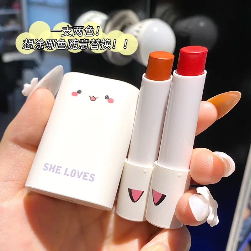 2 Pcs/set Cartoon Cat Lipstick Makeup Cat Lip Stick Set Waterproof Long Lasting Crystal Lipstick Moisturizing Lipstick Batom