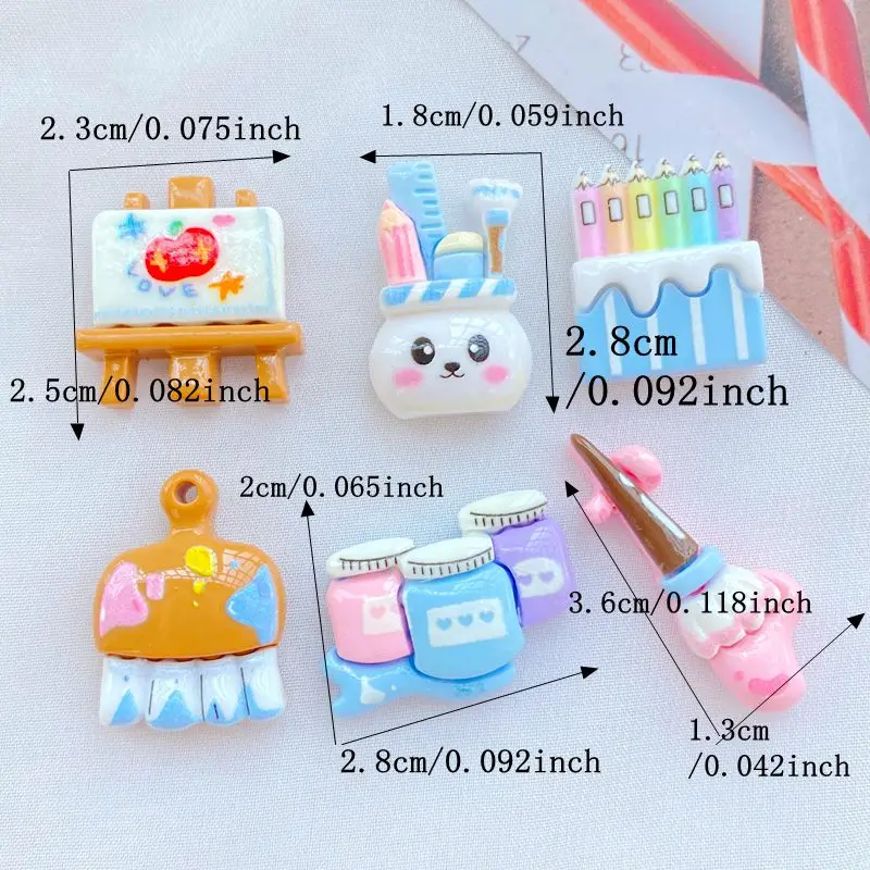 10Pcs New Cute Resin Cartoon Coatings, Brushes, and Drawing Board Series Flat Back Manicure Parts Embellishments For Hair Bows