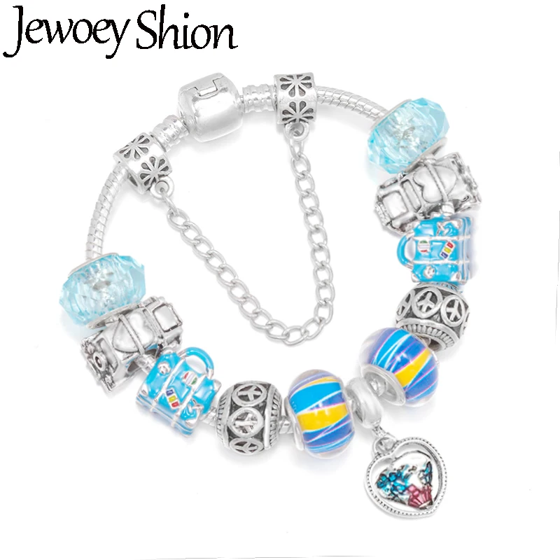 Global Travel Beads Chain With Blue Earth Pendents DIY Brand Charm Bracelet Jewelry For Women Making Gift New Desgin