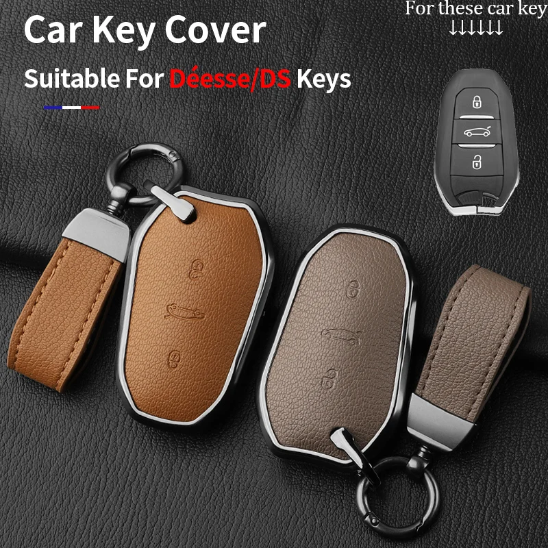 

Metal and Leather Car Key Case Cover For DS 5LS 4S DS4 DS5 DS7 DS3 DS9 DS6 308 408 508for Citroen C5 X C4L C6 C3-XRAccessories