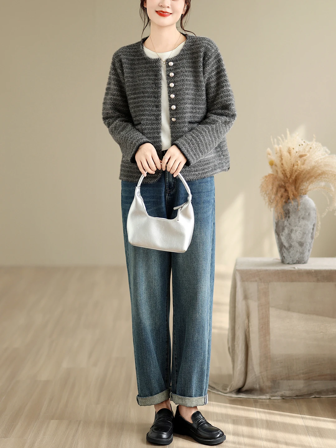 Waterproof Mink Knitted Sweater Coat Loose Soft Korean Style Women's Fashion Spring Autumn New Arrival Short Outerwear